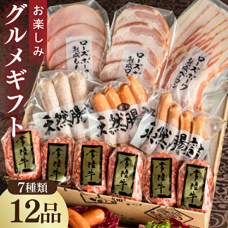【ふるさと納税】ハム 詰め合わせ 7種 ギフト 肉 ソーセージ 常陸牛無添加ハンバーグ セット お楽しみグルメギフト おつまみ 国産牛 黒毛和牛 お中元 敬老の日 お取り寄せ お祝い 内祝い 出産 結婚 プレゼント 誕生日 ギフト対応 茨城県 水戸市 肉のイイジマ（DU-96）