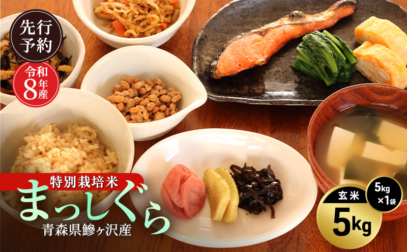 先行予約 令和8年産 特別栽培米 まっしぐら 玄米 5kg [H.GREENWORK] 青森県 鰺ヶ沢産 / お米 こめ おこめ ごはん 農薬5割減 安心 安全 備蓄 健康 津軽