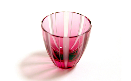 浅草切子 KANA KURITA「ぐい呑 子持縞 青藍/金赤＜艶消し＞」ペアセット 木箱入り