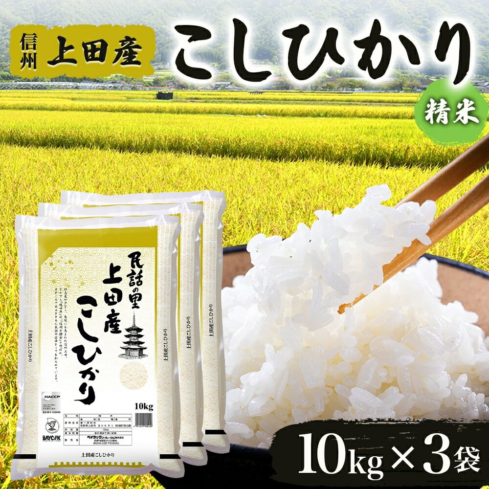 【ふるさと納税】令和7年産 長野県 信州 上田市産 こしひかり 10kg×3袋 計30kg 精米 白米 ブランド米 銘柄米 コシヒカリ 産地直送 主食 国産 日本産 和食 お取り寄せ