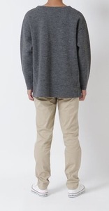 セーター 胸ポケットケーブル柄セーター ( チャコール・M ) メンズ ニット ウール100％ | 長袖 無地 カジュアル シンプル おしゃれ 男性 ギフト 秋冬 秋 冬 新潟県 五泉市 有限会社桜井