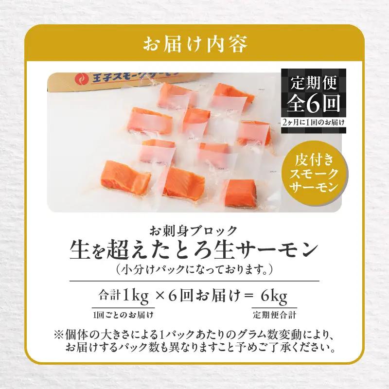 【全6回定期便（隔月）】【王子サーモン】生を超えた「とろ生サーモン」お刺身用ブロック 1kg T041-T09-04 定期便 定期 魚