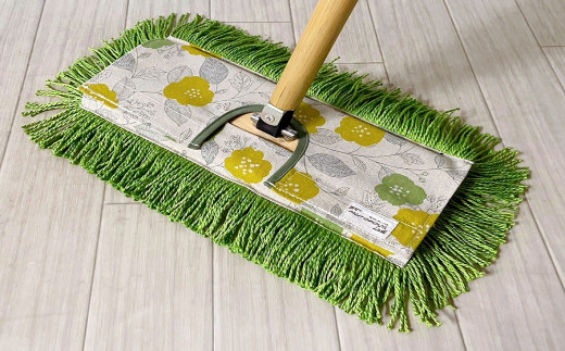 市販のハンドルにカンタン装着【むろの屋】デザインフロアモップ（ハンドルなし）　花柄グリーン 日用品 掃除用品 モップ 最高級 マイクロファイバー かわいい おしゃれ デザイン インテリア HYLON ハイロン