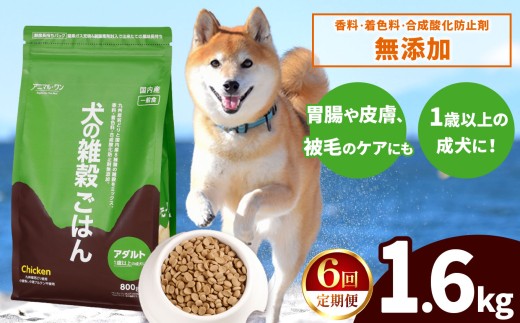 【6回定期便】アニマル・ワン 雑穀ごはん  1.6kg×1袋 | 愛犬 犬 ドッグフード 雑穀 国産 無添加 プレミアム 熊本県 玉名市