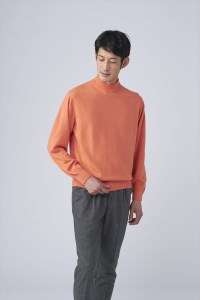 日本製 カシミヤ100% ハイネック オレンジ Mサイズ [2662]