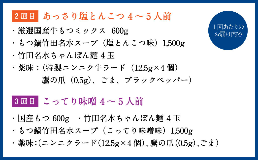 【2ヶ月毎3回定期便】もつ鍋 3種食べ比べ 4～5人前 醤油 塩とんこつ 味噌【陽はまたのぼる】