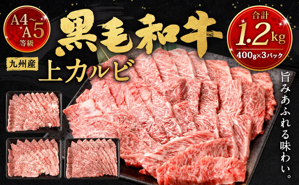 
A4～A5限定 九州産黒毛和牛上カルビ1.2kg (400g×3パック) 国産 和牛 牛肉
