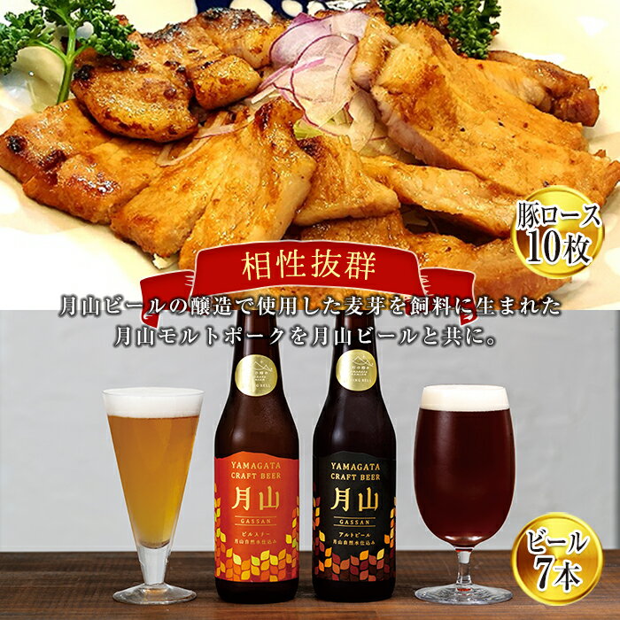 【ふるさと納税】 月山maltポーク「豚ロース味噌漬10枚」と「月山ビール7本」セット 地ビール お酒 詰め合わせ 詰合せ 山形県 西川町 FYN6-186