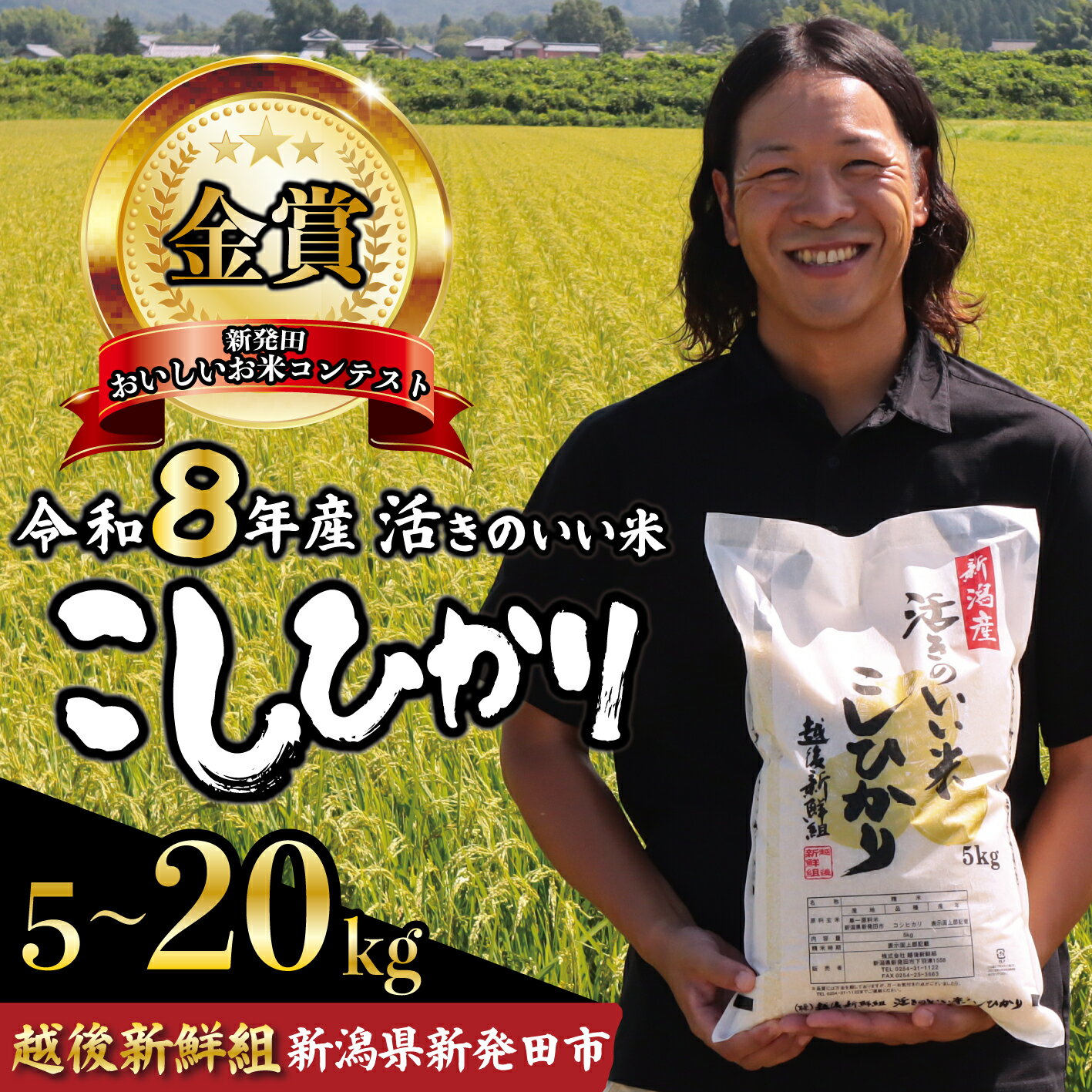 【ふるさと納税】 金賞米 コシヒカリ 5kg 10kg 20kg 新潟 米 先行予約 令和8年産 こしひかり 選べる 配送月 精米 白米 ご飯 おにぎり 弁当 新潟県産 新発田産 お米 こめ 受賞 人気 米 新潟県 新発田市 越後新鮮組 農家直送 shinsengumi001P
