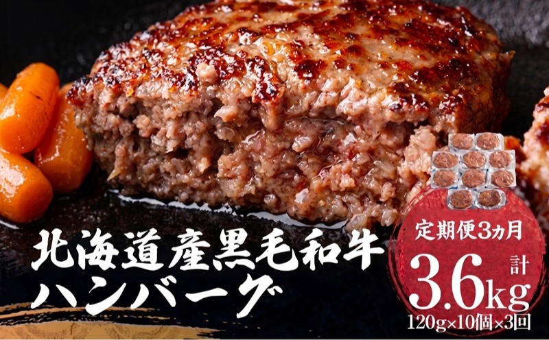 
                  【定期便3ヵ月】北海道産黒毛和牛ハンバーグ120g×10個 ふるさと納税 人気 おすすめ ランキング ハンバーグ 和牛 黒毛和牛 牛肉 肉 黒毛和牛ハンバーグ 小分け 冷凍 簡単 調理 家庭用 定期便 ギフト 贈答 プレゼント 北海道 美幌町 
                