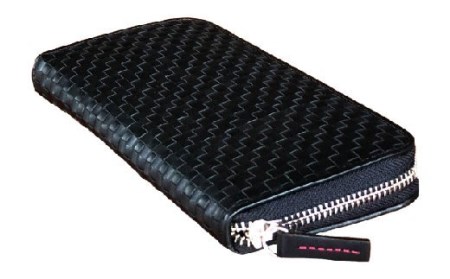 LUEGO山形牛革 ラウンド長財布／ブラック×レッド F2Y-3664