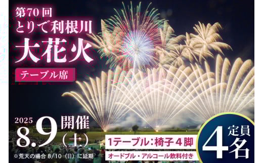 第70回とりで利根川大花火テーブル席|茨城県 取手市 ふるさと納税 花火大会 花火 席 オードブル・アルコール飲料つき（AU002）