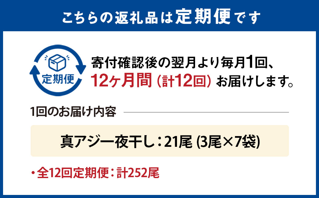 【全12回定期便】長崎産 真アジ一夜干し たっぷり21尾 ／ 海鮮 魚介 干物 ひもの あじ 鯵 アジ 長崎県 長崎市