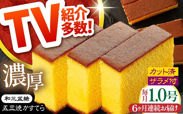 【6回定期便】【濃厚で上品な甘み】和三盆糖「長崎五三焼かすてら」1.0号×1本 （職人手焼・底ザラメ） / かすてら カステラ 五三焼 スイーツ 菓子 / 南島原市 / 須崎屋 [SCA005]