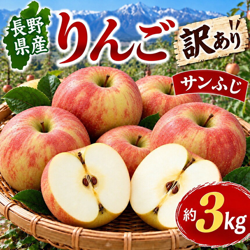 【ふるさと納税】 長野県産 リンゴ 訳あり サンふじ 約3kg ＜2026年11月中旬〜下旬に順次発送＞| 福田園 信州 りんご ふじ さんふじ 南信州 長野県 飯田市 EM04