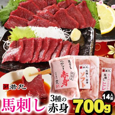 ふるさと納税 飯島町 馬刺し3種の赤身セット700g 14人前★専用タレ4個付き