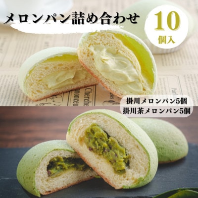 掛川メロンパン詰め合わせ(掛川メロンパン5個・掛川茶メロンパン5個)計10個入りセット【配送不可地域：離島・北海道・沖縄県・四国・九州】