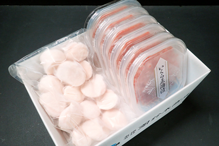 根室海鮮市場[直送]いくら醤油漬け(鮭卵)70g×7P、刺身用ほたて500g B-28037【12月13日決済分まで年内配送】