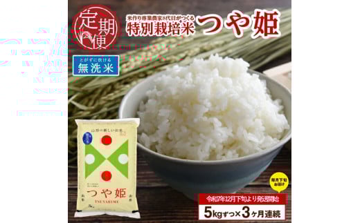 12月下旬発送開始／【3回定期便】令和7年産 無洗米 特別栽培米 つや姫　5kg×3回(計15㎏)「農家直送」 KA SF0308