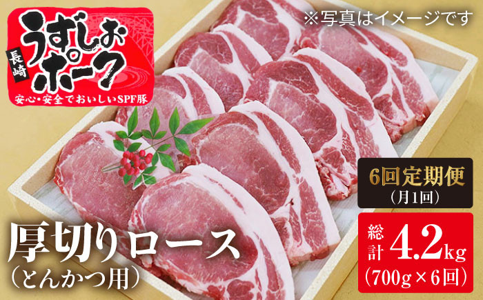 
                  【月1回700g×6回定期便】長崎うずしおポーク ロース（とんかつ用）計4.2kg 訳あり＜スーパーウエスト＞ [CAG103] 長崎うずしおポーク ロース とんかつ 訳あり ブランド豚 豚肉 国産 冷凍 定期便
                