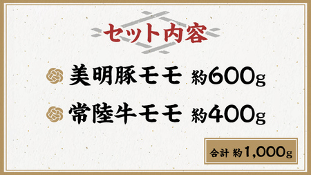 美明豚×常陸牛スライス約1kgセットB 【茨城県共通返礼品/行方市】 ブランド豚 しゃぶしゃぶ SPF 豚肉 モモ [DS004sa]