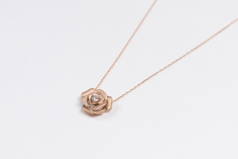 0.1ct K18PGローズネックレス HY-18