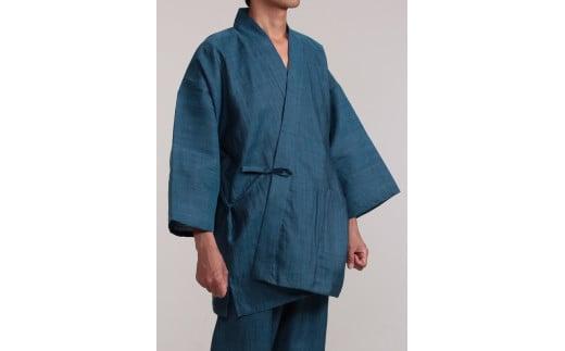 061-8　【青・Lサイズ】染め・織り・縫製　すべて地元遠州製　本麻作務衣