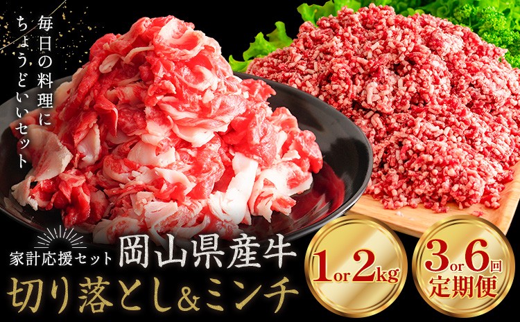 
                  牛肉 国産 切り落とし ミンチ セット 家計応援 岡山県産牛 交雑牛 選べる 1kg 2kg 3ヶ月定期便 6ヶ月定期便 小分け 1パック250g お試し 大容量《60日以内に出荷予定(土日祝除く)》岡山県 浅口市 肉 こま切れ ひき肉 グルメ お取り寄せグルメ
                