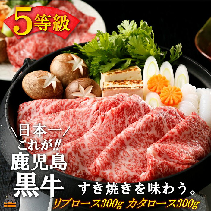 【ふるさと納税】《和牛日本一獲得》5等級 これが!!鹿児島黒牛 2種の霜降りを食べ比べる「すき焼き」（リブロース300g＆カタロース300g) ( 5等級 黒牛 黒毛和牛 牛肉 日本一 全国和牛能力共進会 徳之島 奄美 鹿児島 すき焼き しゃぶしゃぶ スライス 霜降り JA食肉かごしま )