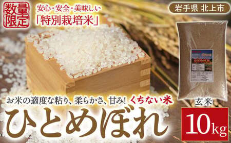 予約受付【 令和8年産 10月下旬発送開始予定 】北上産 くちない米（ 特別栽培米 ひとめぼれ 玄米 ）10kg 岩手県 北上市 F0143 国産 東北 岩手 米 お米 ご飯 こめ 10キロ 2025年 R7年 産直 あぐり夢くちない