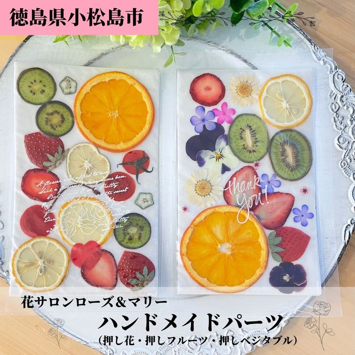 【ふるさと納税】 ハンドメイドパーツ 2種セット（押し花・押しフルーツ、押しベジタブル） 送料無料 ｜花　真空パック　セット　レジン　コラージュ　花材　素材　キット　DIY