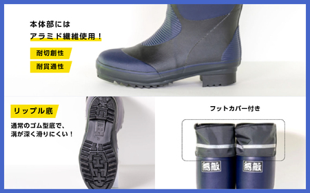 長靴 無敵くん リップル底 ネイビーSサイズ【東邦ゴム工業株式会社】