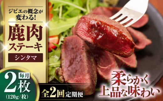 【全2回定期便】鹿肉 シンタマ120g×2枚 《喜茂別町》【EBIJIN】 ジビエ 鹿 シンタマ 希少部位 ステーキ ステーキ用 赤身 冷凍 冷凍配送 [AJAO073]