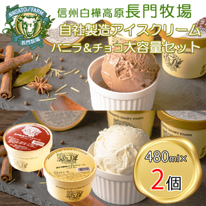 アイスクリーム 長門牧場 贅沢480ml バニラ・チョコ アイスクリーム【480ml×2個】