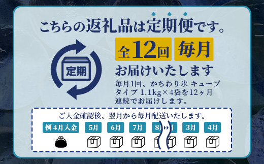 定期便 (12回定期便) さがん氷 かちわり氷 キューブタイプ 1.1kg×4袋×12回 L-56 藤津製氷 こおり 氷 ロック アイス 佐賀 鹿島 九州