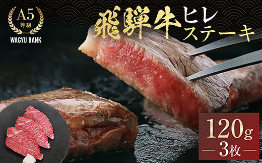 飛騨牛ヒレ ステーキ 120g (3枚) 飛騨牛 A5等級 和牛 黒毛和牛 F4N-2672