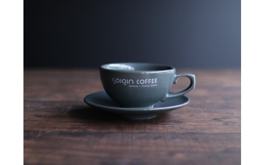 【有田焼】SOIGIN COFFEE　ロゴ入りラテカップ&ソーサーセット（グレー）＋ドリップバッグ5個