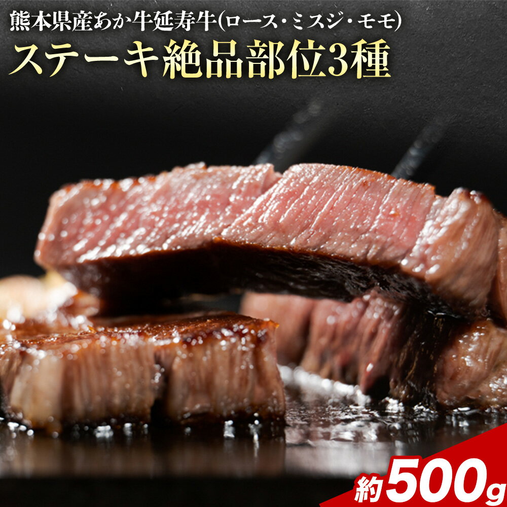 【ふるさと納税】熊本県産 あか牛 「-延寿牛-」 ステーキ 絶品部位 3種 ロース ミスジ モモ 食べ比べ 約500g 株式会社ワンエイト《30日以内に出荷予定(土日祝除く)》熊本県 苓北町 延寿牛 牛肉 ステーキ ロースステーキ ミスジステーキ モモステーキ【配送不可地域あり】