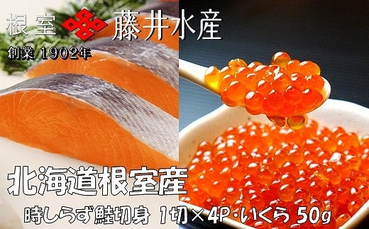 
            A-42134 【北海道根室産】時しらず鮭1切×4P・いくら醤油漬け50g×2P
          