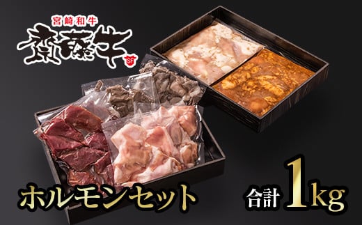 黒毛和牛「宮崎和牛 齋藤牛」 ホルモンセット 合計1kg 焼肉 バーベキュー＜1-201＞
