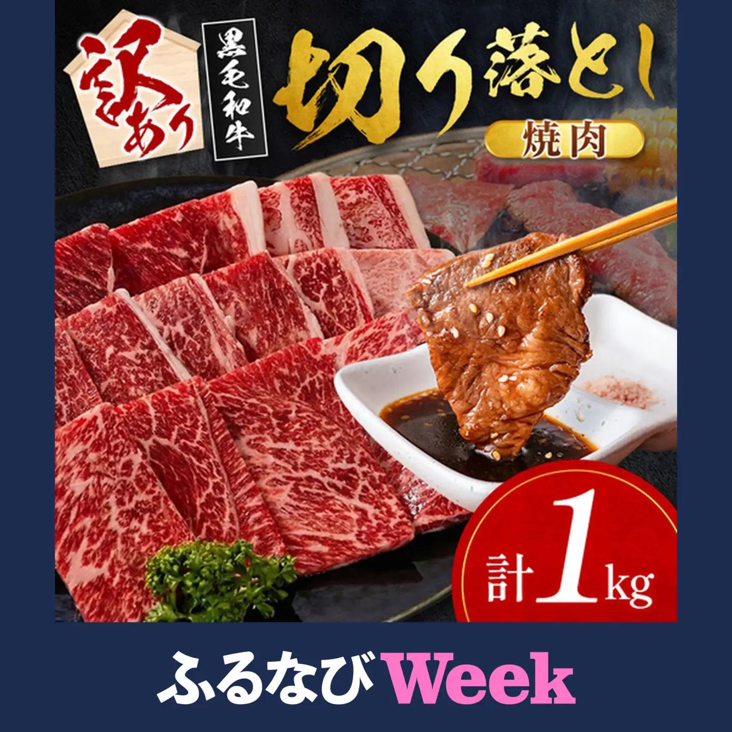 【ふるなびWEEK対象】10日以内出荷 訳あり 宮崎県産 黒毛和牛 切り落とし 焼肉 計1kg C474-Y-10D