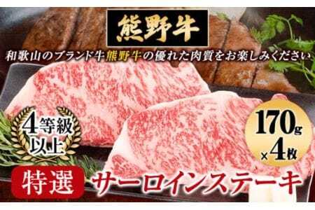 サーロインステーキ　「熊野牛」特選サーロインステーキ170g×4枚 4等級以上 株式会社松源《30日以内に出荷予定(土日祝除く)》