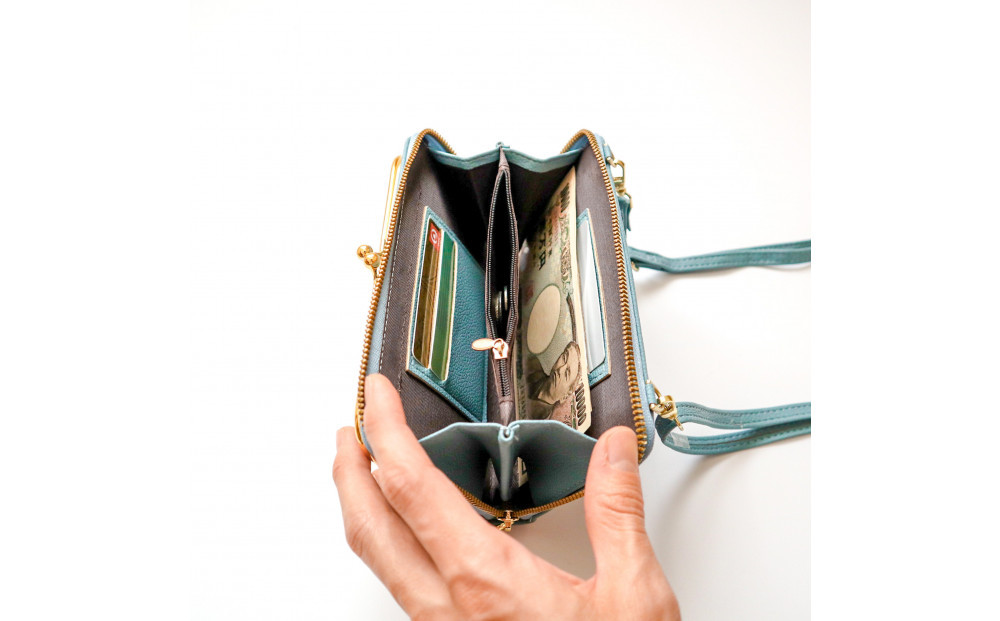 【ライトブルー】スマホショルダー お財布ショルダー がま口 がま口財布 スマホポーチ スマホポシェット