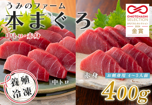 【高知県大月町産】うみのファーム お刺身用本まぐろ赤身・中トロ  計400ｇ