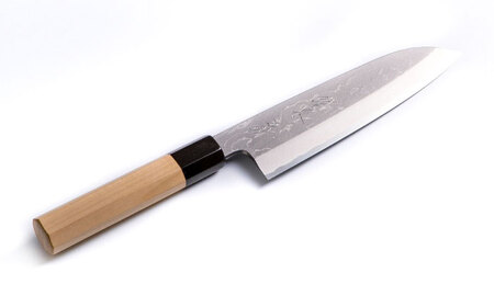 鐵泉玉鋼　墨流し三徳包丁 片刃（右利き） 18cm  島根県雲南市/株式会社たなべたたらの里（奥出雲前綿屋　鐵泉堂）キッチン用品 日本製 万能 包丁 [AIAV021]