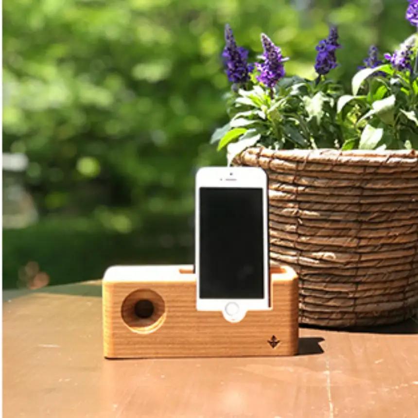 木製 スマホ スピーカー 【 アウルmini 】 ブラックチェリー 薄茶色