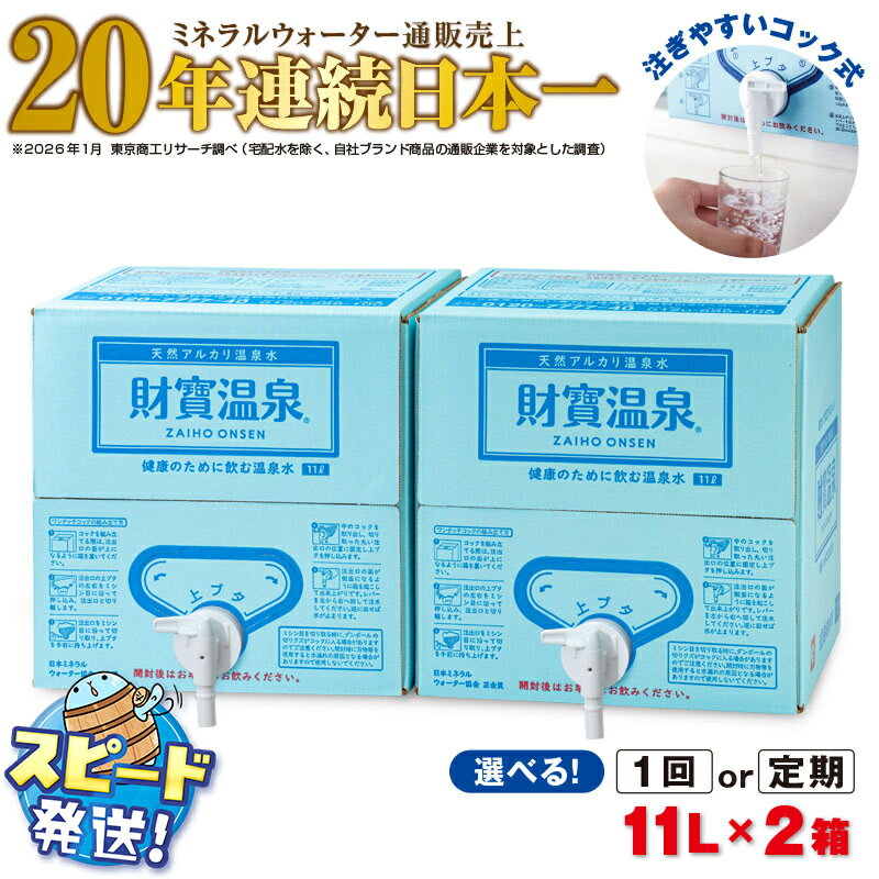 【ふるさと納税】【配送方法が選べる】 水 ミネラルウォーター 温泉水 11L(通常便：2箱 / 定期便：2箱×3〜6回・計22〜132L) 天然アルカリ温泉水 財寶温泉 シリカ シリカ水 すぐ届く【財宝】