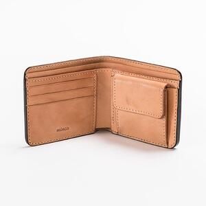 【全4色】栃木レザー 二つ折り財布コインポケット付  滑らかな手触り ハーフウォレット/Half wallet 01C/ブルー/minca　174