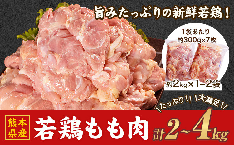 
                  鶏肉 若鶏 もも肉 約2kg×1袋 2袋 (1袋あたり約300g×7枚前後) たっぷり大満足！《2026年1月中旬-2月末頃出荷》熊本県 葦北郡 津奈木町 鶏 鶏肉 モモ もも 肉 大容量
                