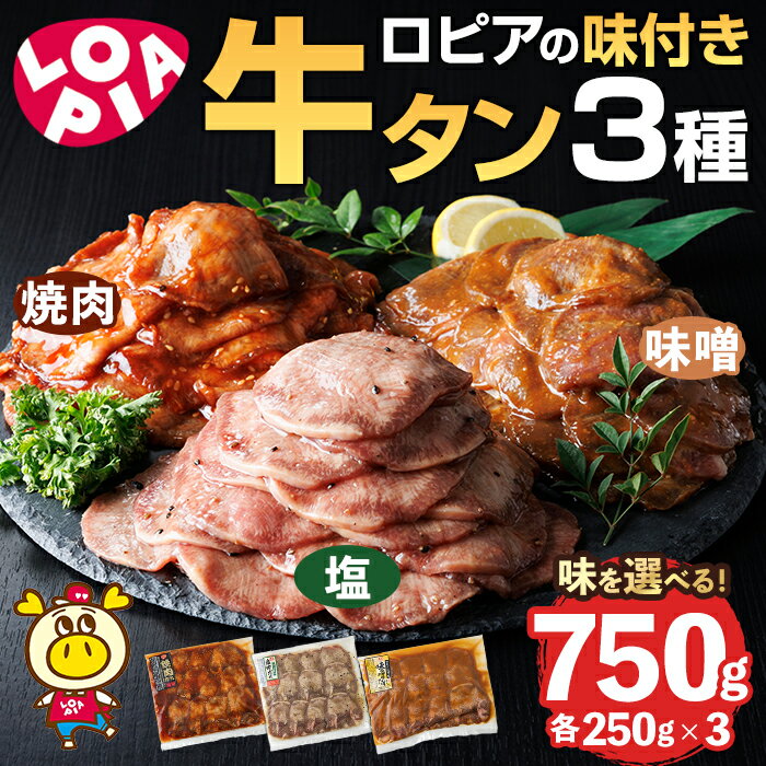 【ふるさと納税】＜種類が選べる＞ロピアの味付け 牛タン3種(合計750g・250g×3) 焼肉だれ 味噌だれ 塩だれ 牛肉 牛タン タン たん 味付け ロピア LOPIA 惣菜 おかず タレ漬け 焼肉 簡単調理 小分け ＜離島配送不可＞【ksg1824・ksg1825・ksg1826・ksg1827】【ロピア】
